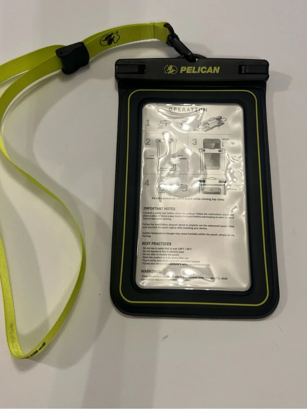 Pelican Waterproof Phone Pouch Case - Clear with Lime Trim